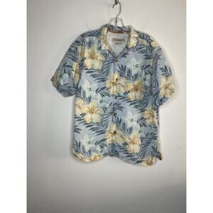 Tommy Bahama Mens Hibiscus Floral Button Up Shirt Large Linen Resort Beach